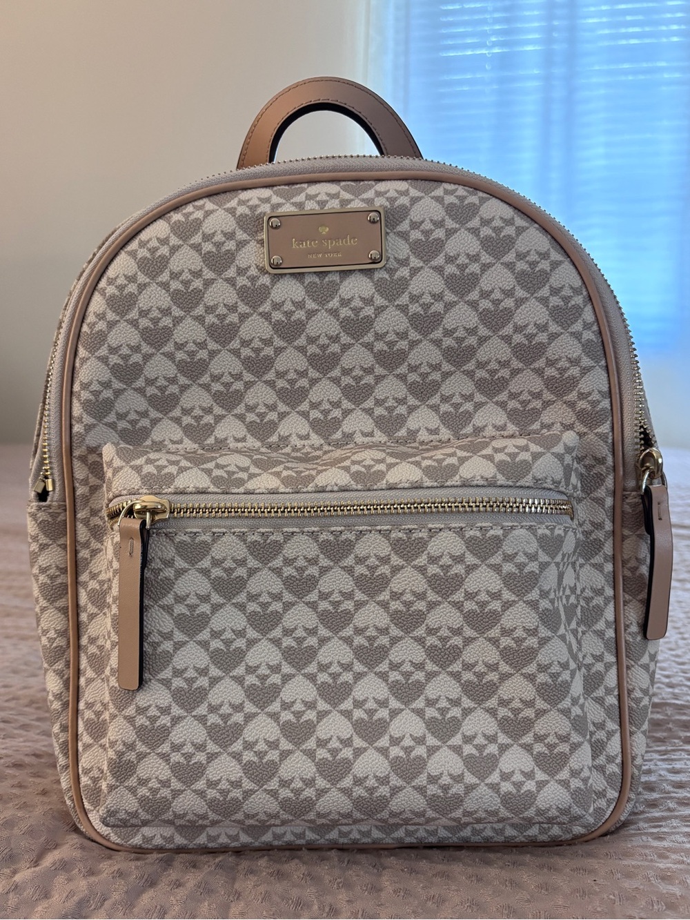 kate spade Beige & Cream Patterned Mini Backpack with Gold Plate